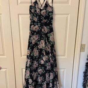 Lulu's Black and Pink Floral Maxi Dress